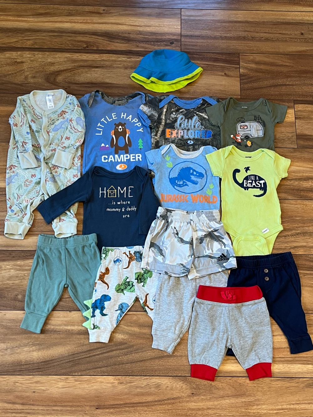 Infant baby boy 0-3month clothing bundle LOT14pcs onesies pants shorts gift hat
